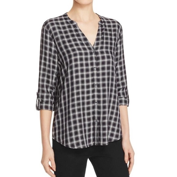 Soft Joie Dane Plaid Tabbed Cuff Top - Picture 1 of 8